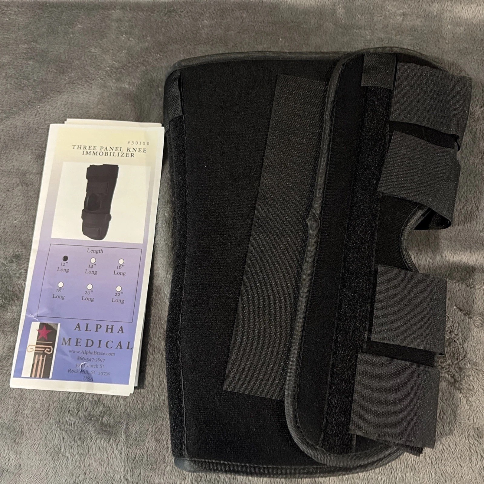 Alpha Medical Three Panel 12” Knee & Leg Immobilizer~Knee Splint~Knee Brace