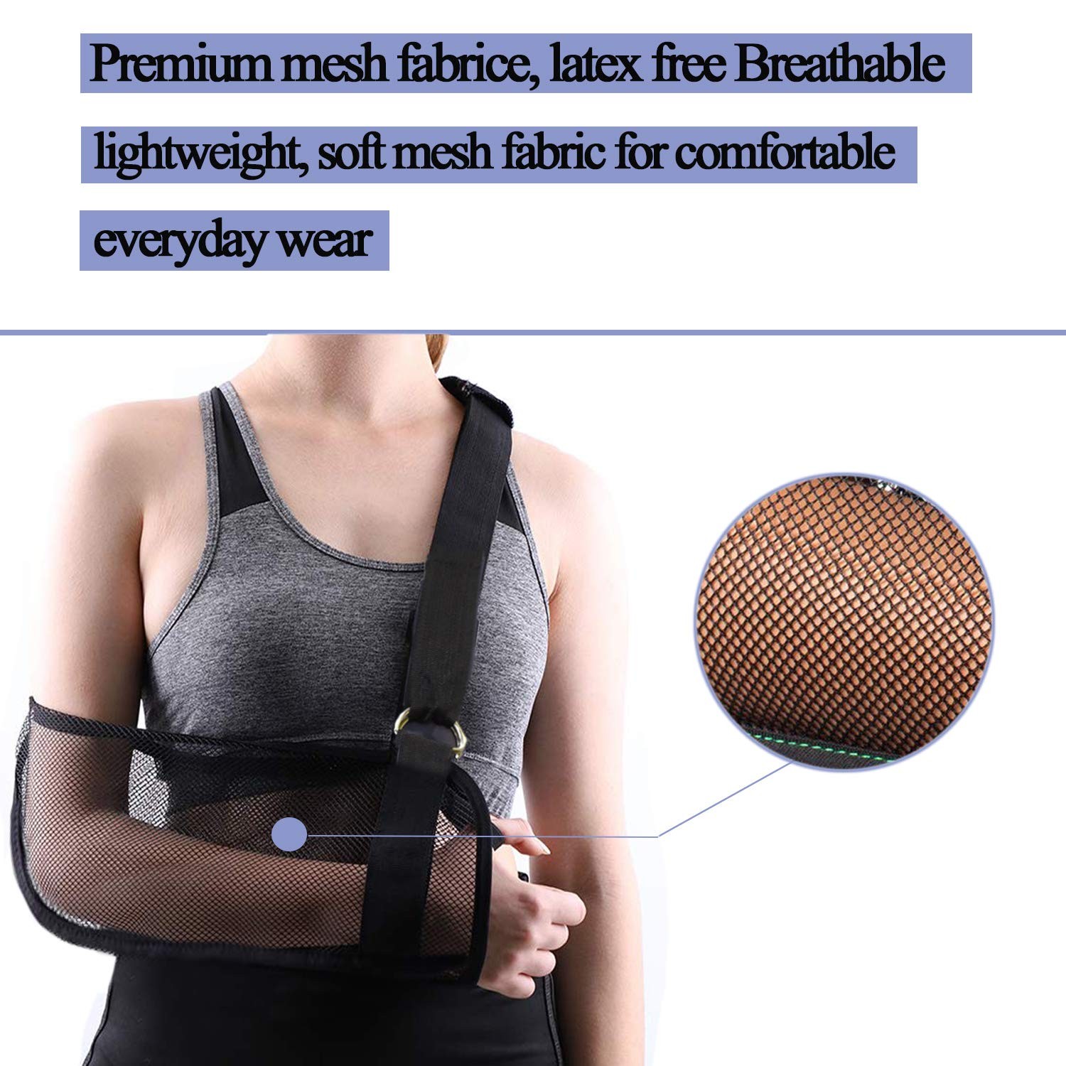 Black Breathable Mesh Arm Sling for Shower Adjustable for Rotator Cuff Injury