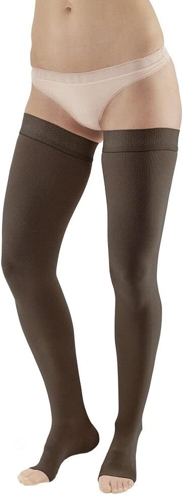 NEW 20-30 mmHg Compression Stockings ~ Unisex ~ Thigh High, Dot Top ~ Black ~ M