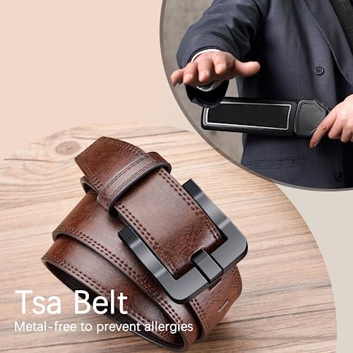 TSA Approved Non-Metal Nickel Fits Waist 37–38 in | Overall Length 47 in Brown