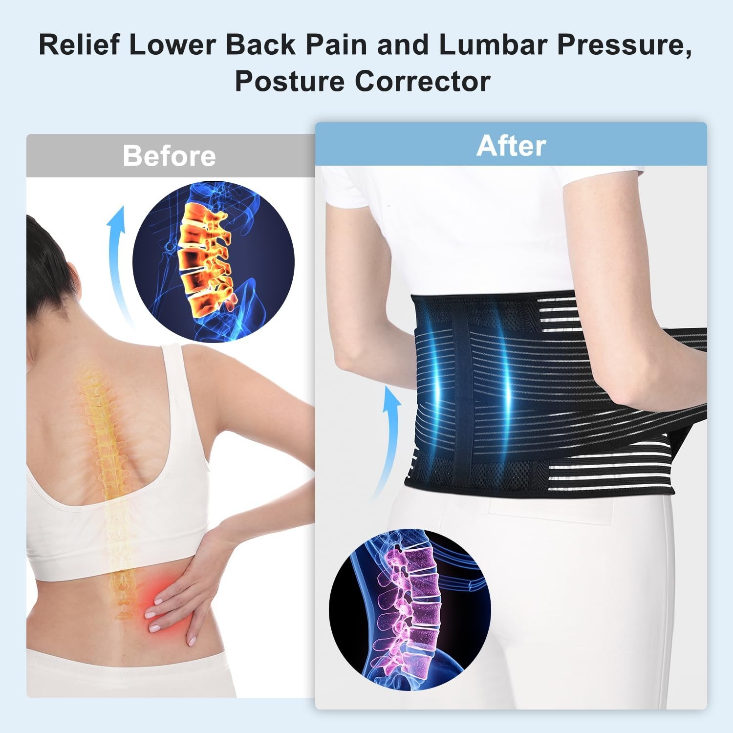 Lumbar Pad Back Brace – Adjustable Breathable Support for Lower Back Pain, L/XL