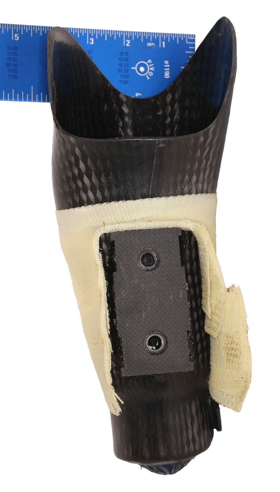 PROSTHETIC BLACK CARBON FIBER SIDE-MOUNTED LEG SOCKET w COYOTE DISTAL BASE H=13″