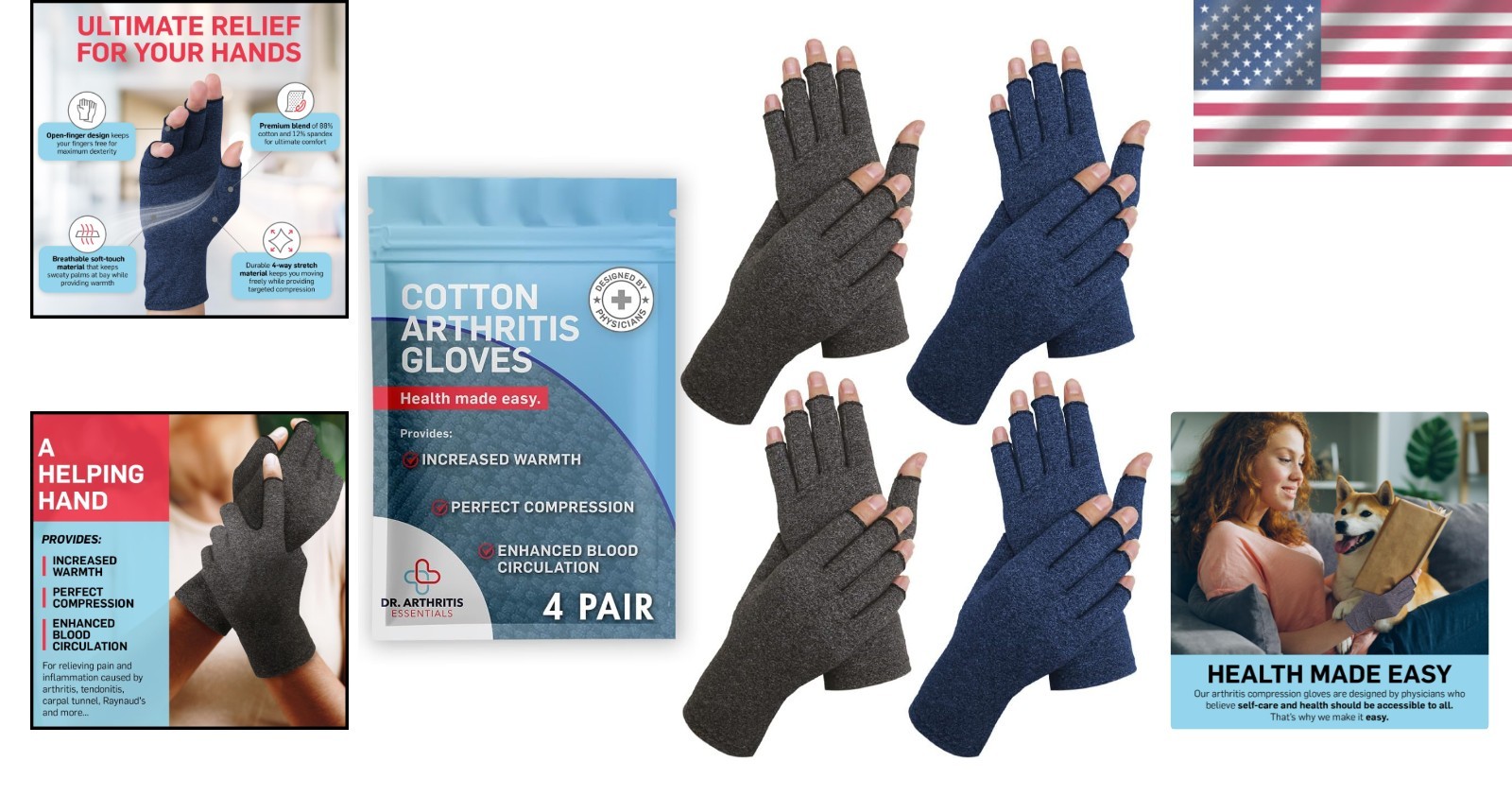 Doctor Developed Open-Finger Compression Gloves for Arthritis Relief, Small Size