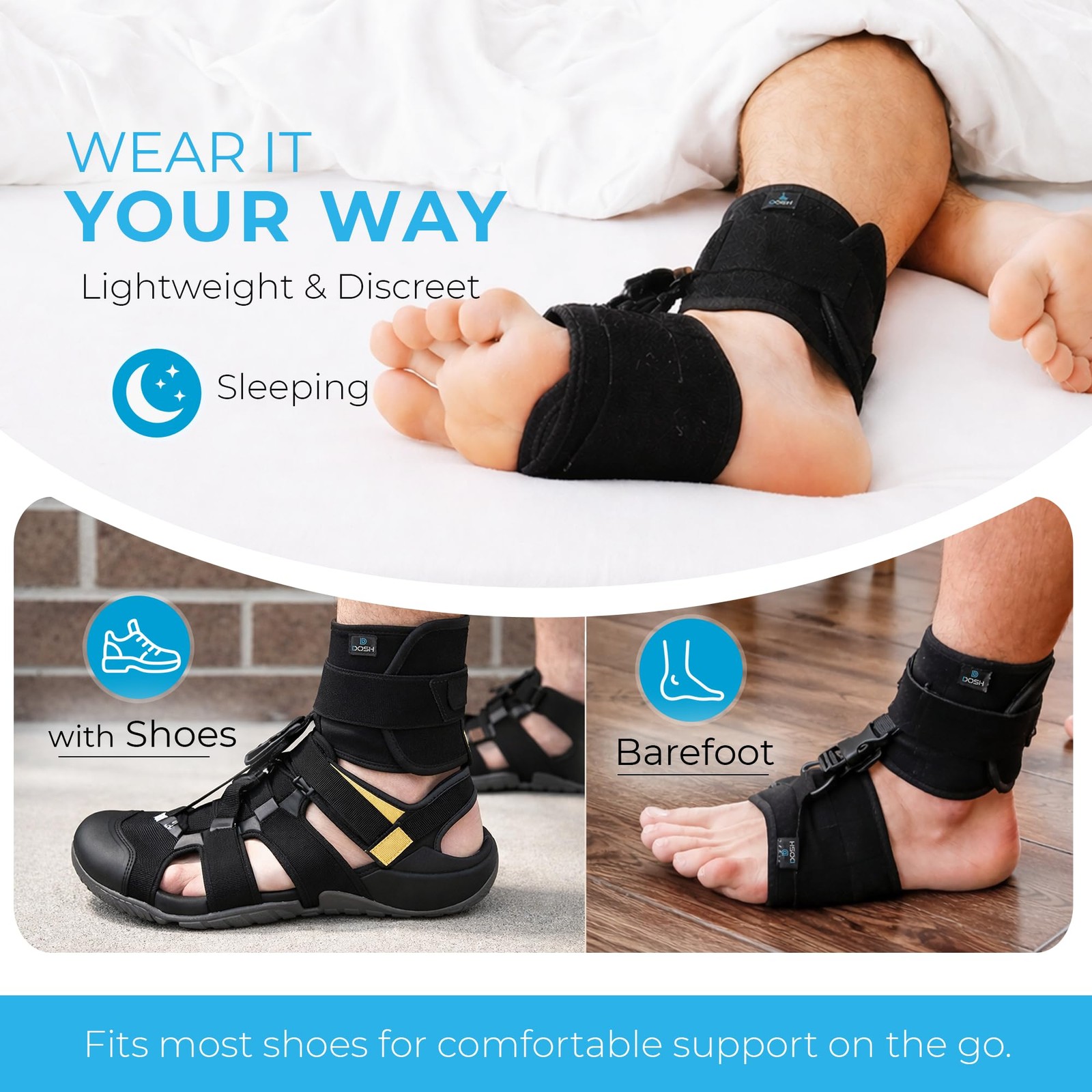 Dosh AFO Foot Drop Brace – for Walking – One Size, Black