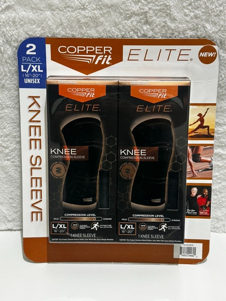 Copper Fit Elite Compression Knee Sleeve 2 Pack L/XL Airflow Technology B2