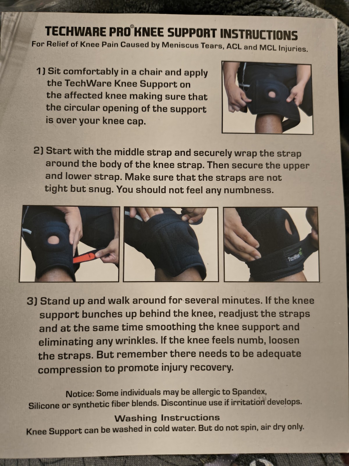 TechWare Pro Adjustable Non-Slip Open Patella Knee Brace Support Size M Black
