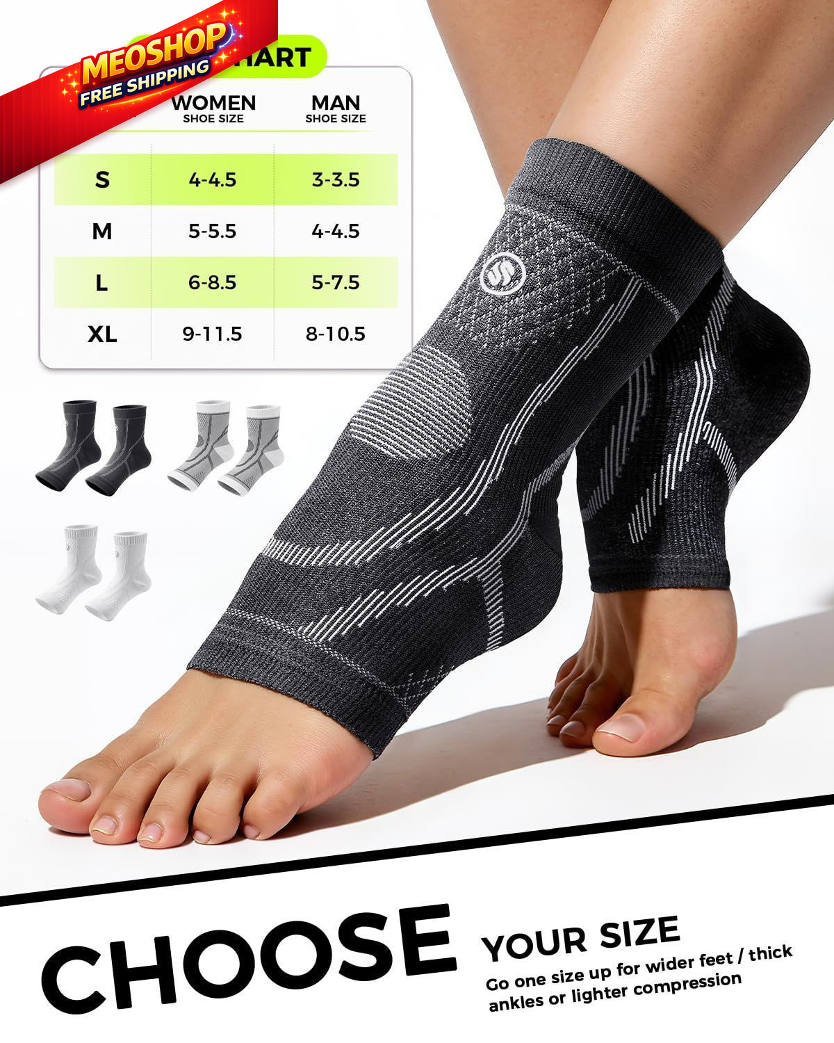 3 Pairs Ankle Brace for Women & Men,[Upgraded Ultra Large, Grey,White,Black