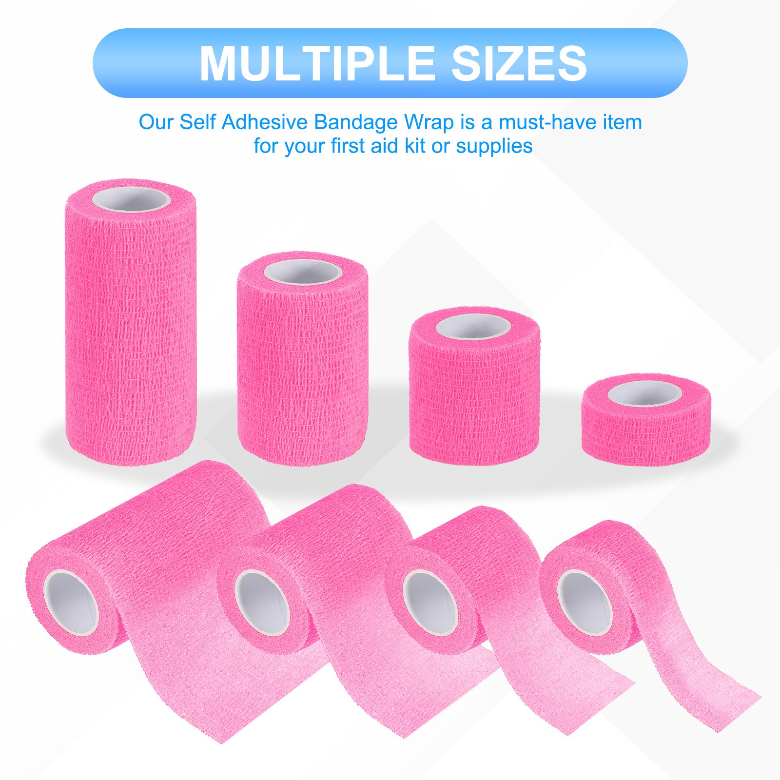 1″/2″/3″/4″ 4 Pcs 5 Yard Self Adhesive Bandage Wrap Self Tape Bright Pink