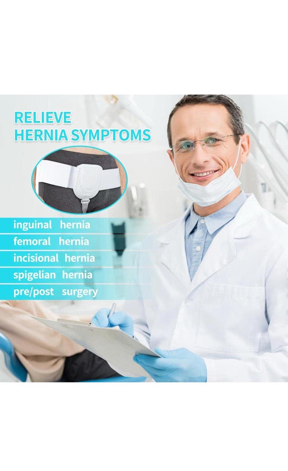 Male Hernia Belt Breathable Comfortable Post Surgery Men Size Large
