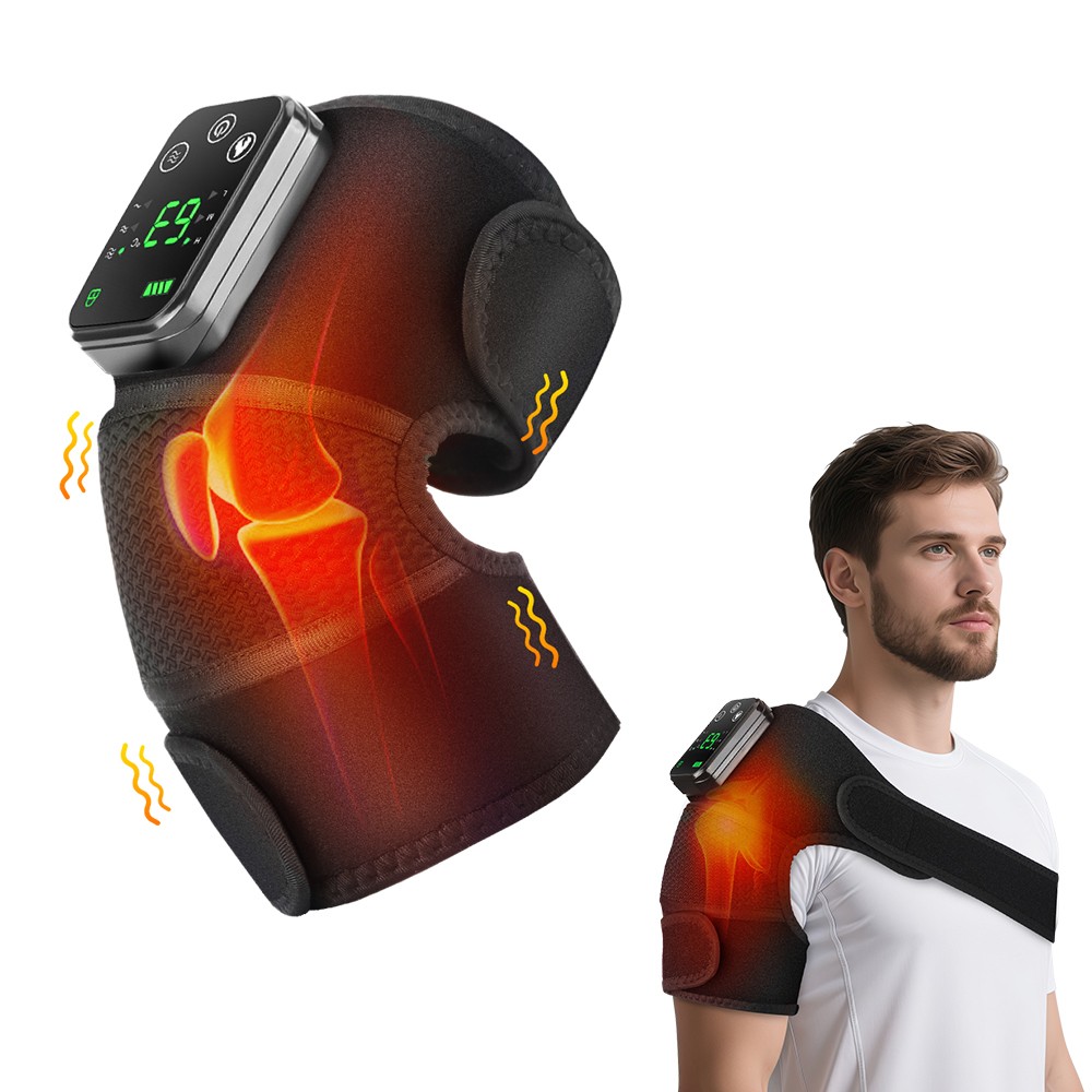 Cordless Heated Vibration Knee Joint Brace Therapy Shoulder Massager Pain Relief
