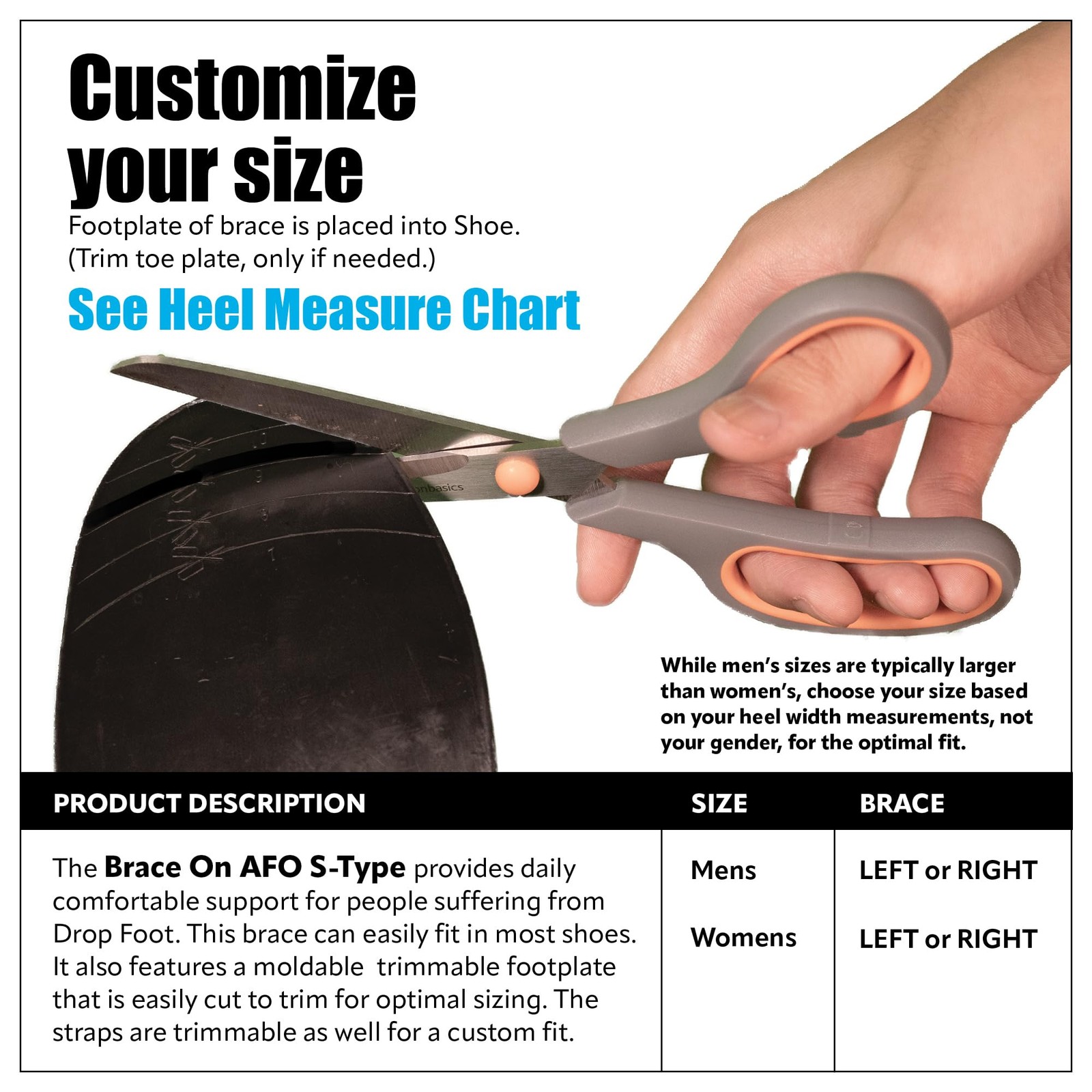 AFO S-Type – Drop Foot Stabilizer, Moldable, Trimmable, Lightweight Polyethylene