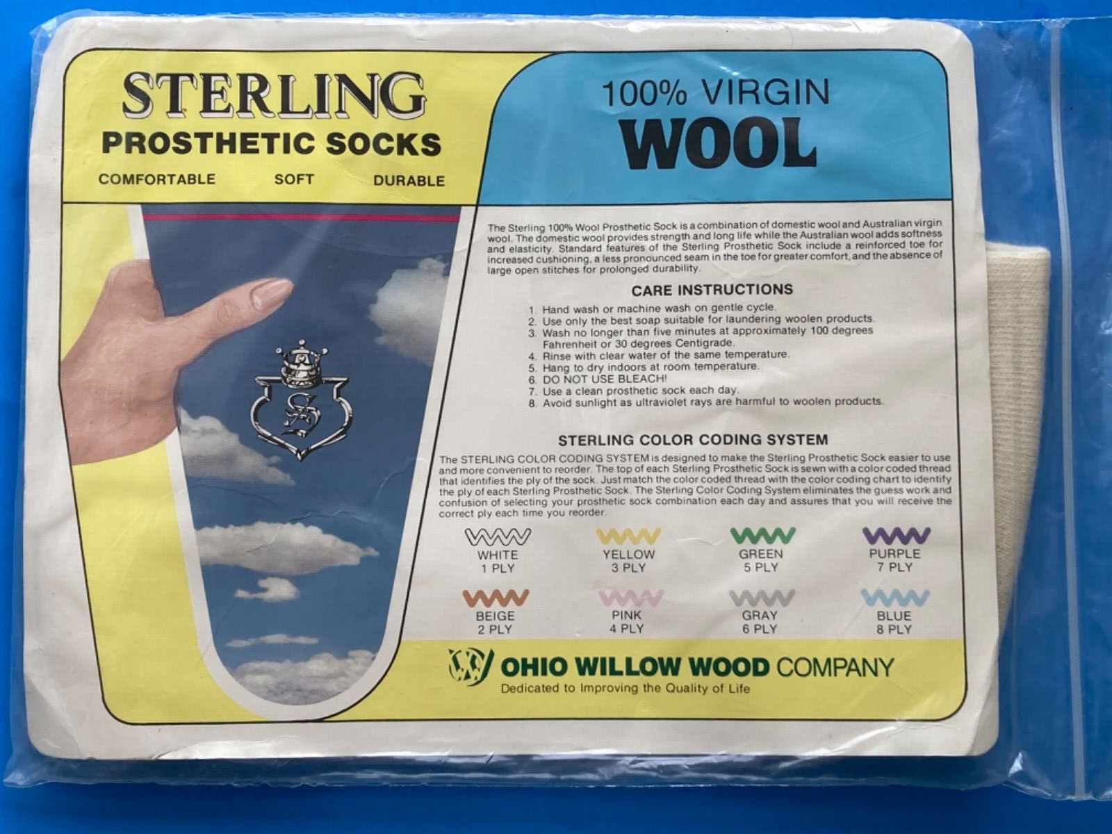 NEW Sterling Prosthetic Sock 3 PLY 100% VIRGIN WOOL Ohio Willow Wood USA SIZE 2