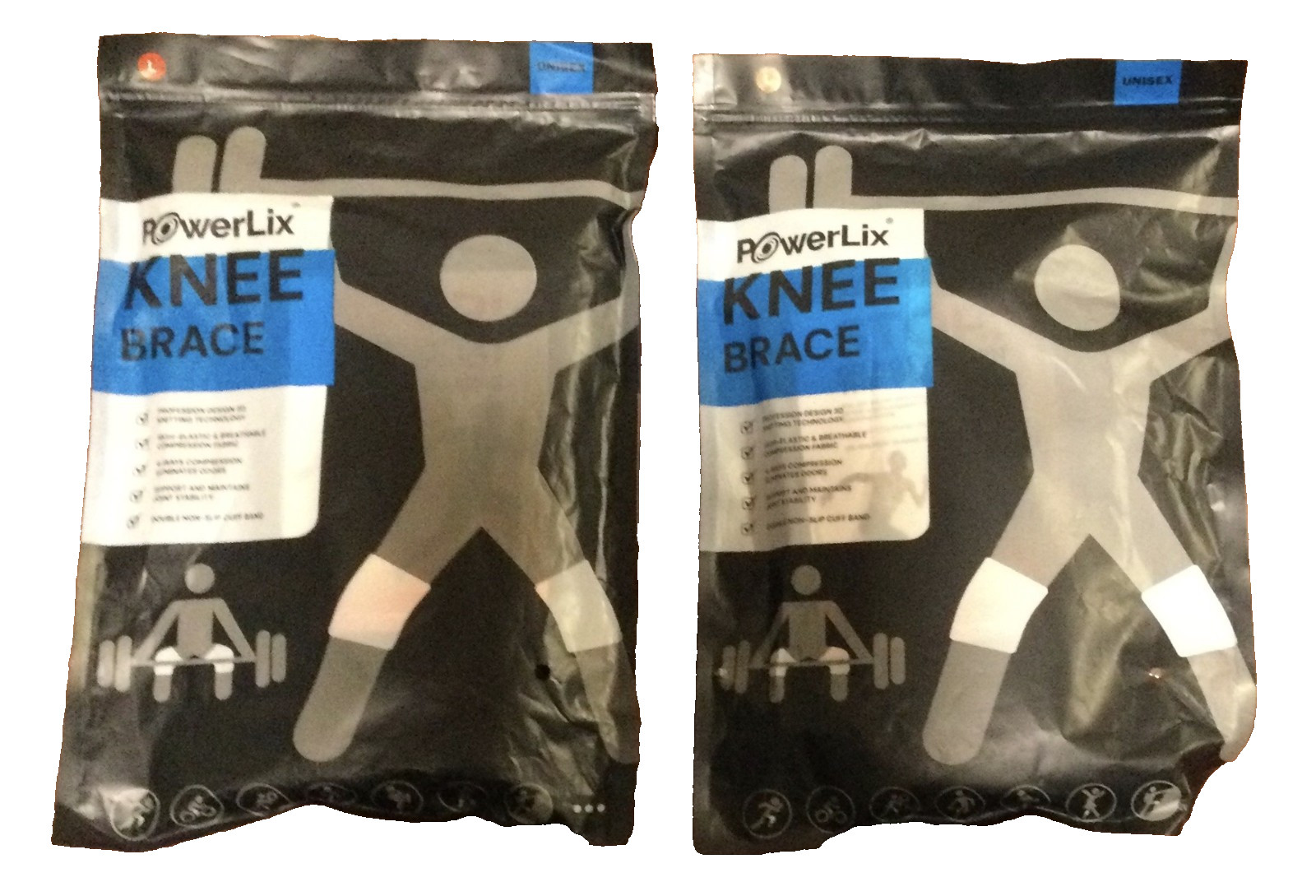 x2-PowerLix Knee Compression Brace Pair Men / Women Unisex Large New