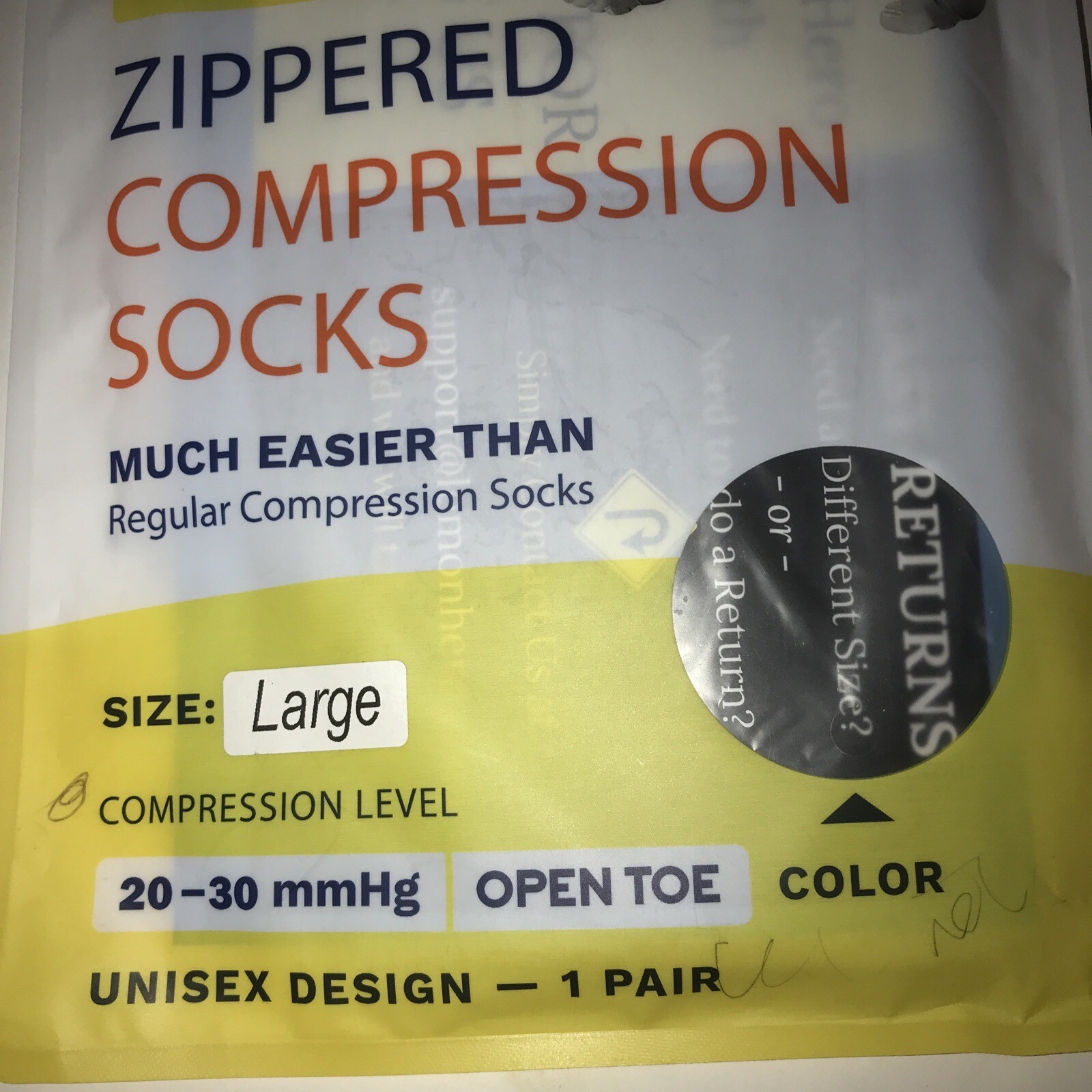 Zipper Compression Socks 20-30 mmHg Open Toe with Zip Guard Skin Large Beige
