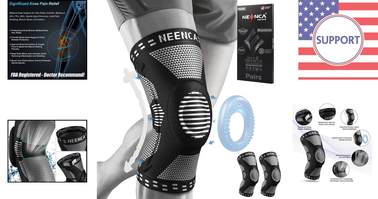2 Pack X-Large Compression Knee Braces with Patella Gel Pad – Pain Relief & S…