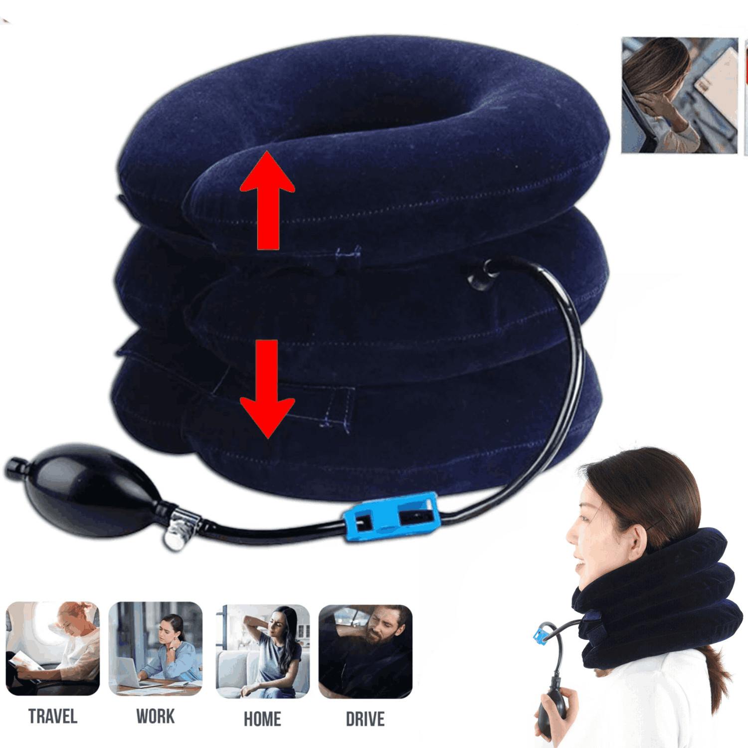 Cervical Neck Traction Device Collar Brace Support Pain Relief Inflatable Adjust