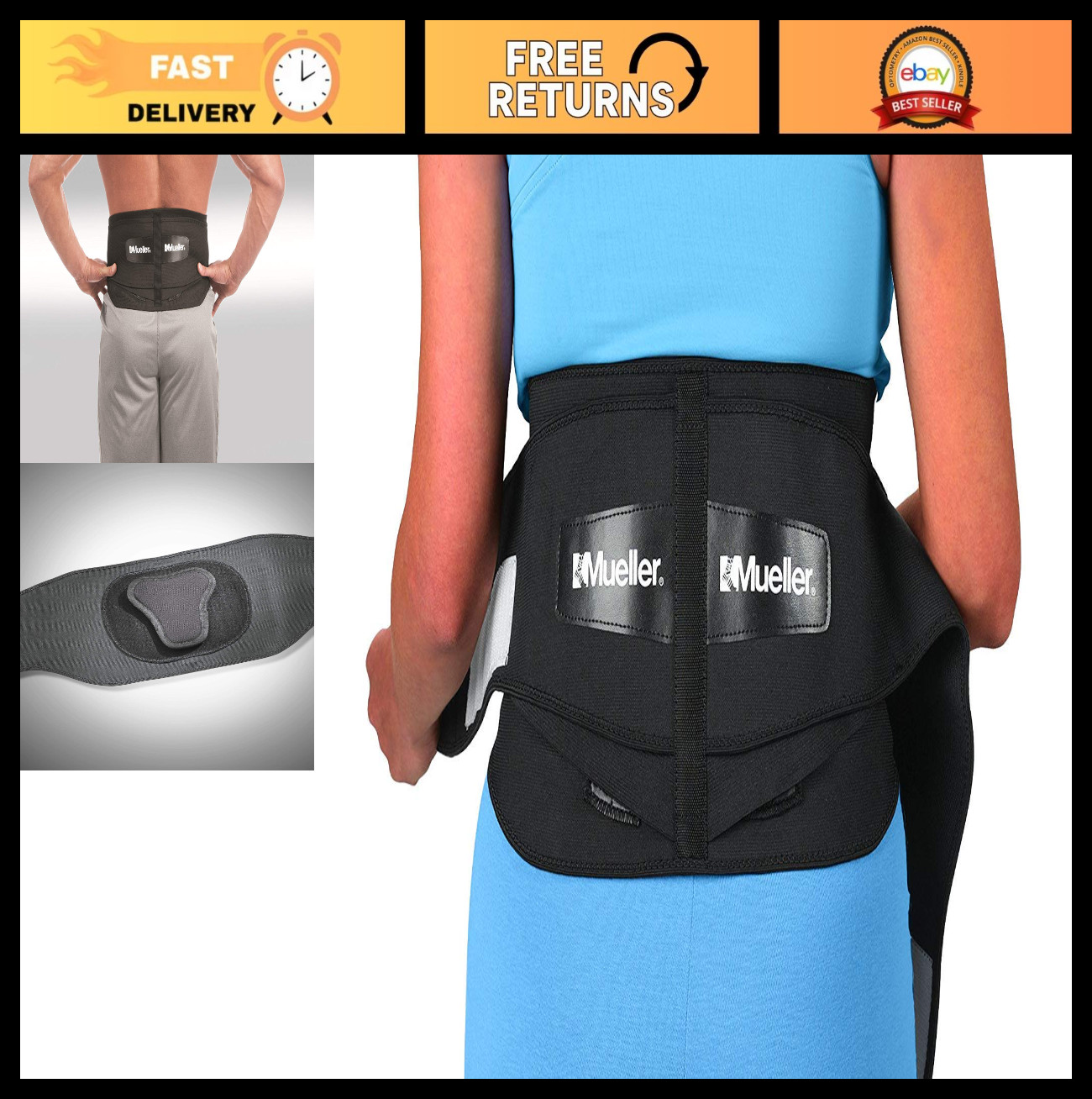 Lumbar Back Brace with Removable Pad for Pain Relief & Support, Sciatica, Scolio