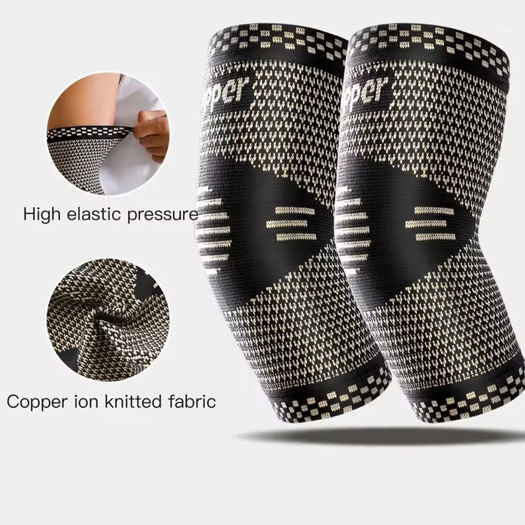 2x Knee Sleeves Copper Silver Compression Brace Support Sport Joint Injury Pain