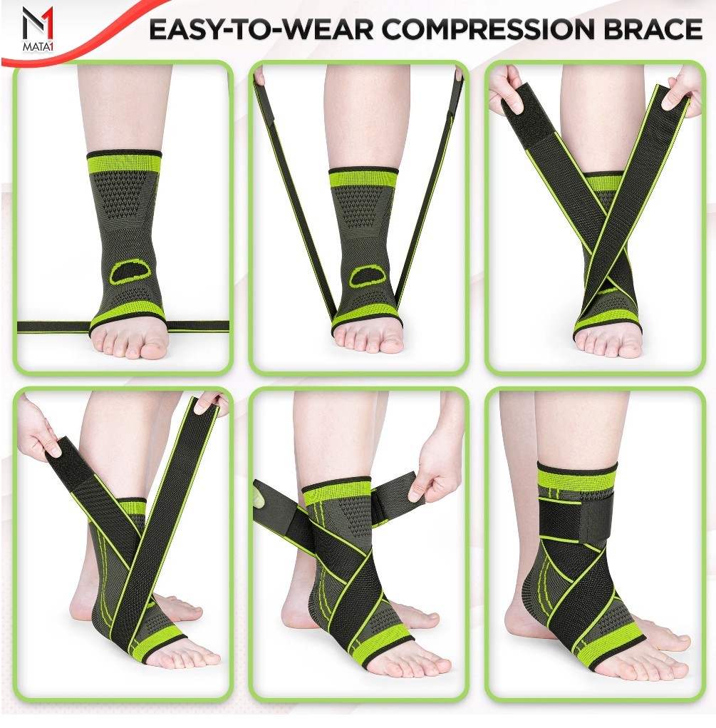 Mata1 – Ankle Brace for Plantar Fascitis Sprain Achilles – Black/Green- One Size