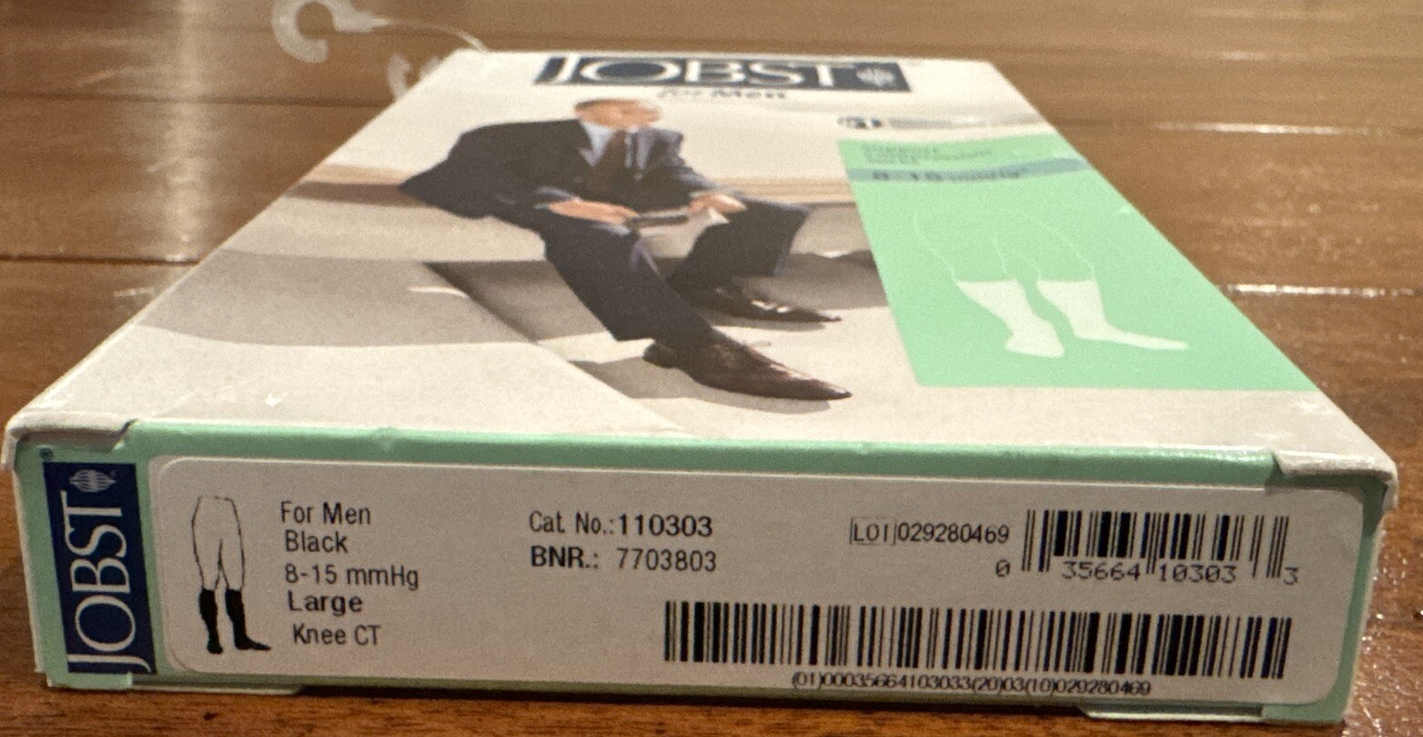 NEW Jobst Men’s Support Compression Knee High Socks 8-15 mmHg Black Large Mint!!