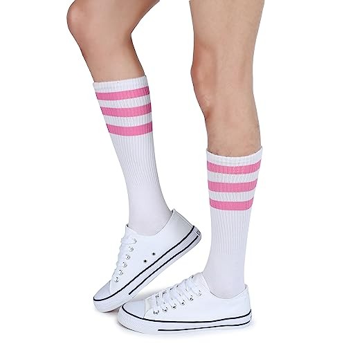 Knee High Tube Socks: Over the Calf One Size C05-3pairs Green Yellow/Pink/Red