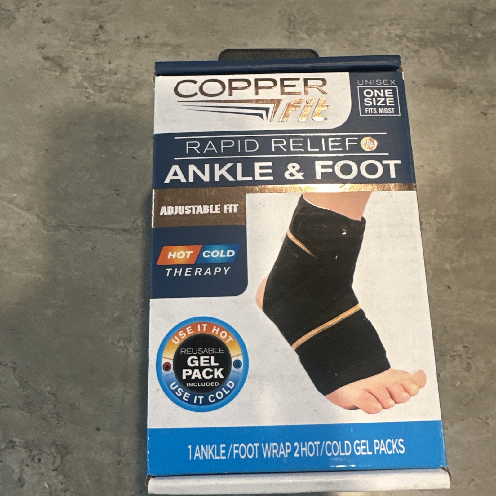 COPPER FIT ANKLE & FOOT RAPID RELIEF UNISEX -ONE SIZE ADJUSTABLE FIT HOT/COLD.