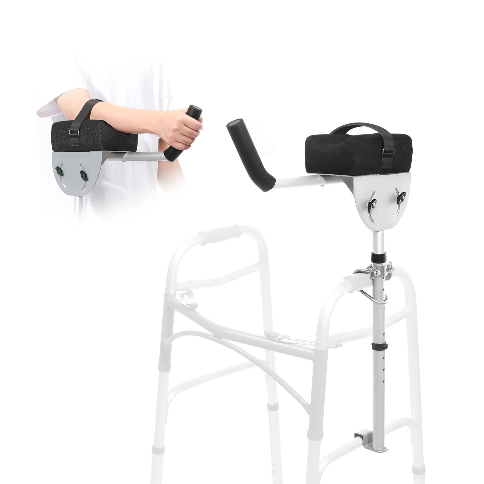 Walker Platform Attachment with Adjustable Padded Cuff, No Tools Needed