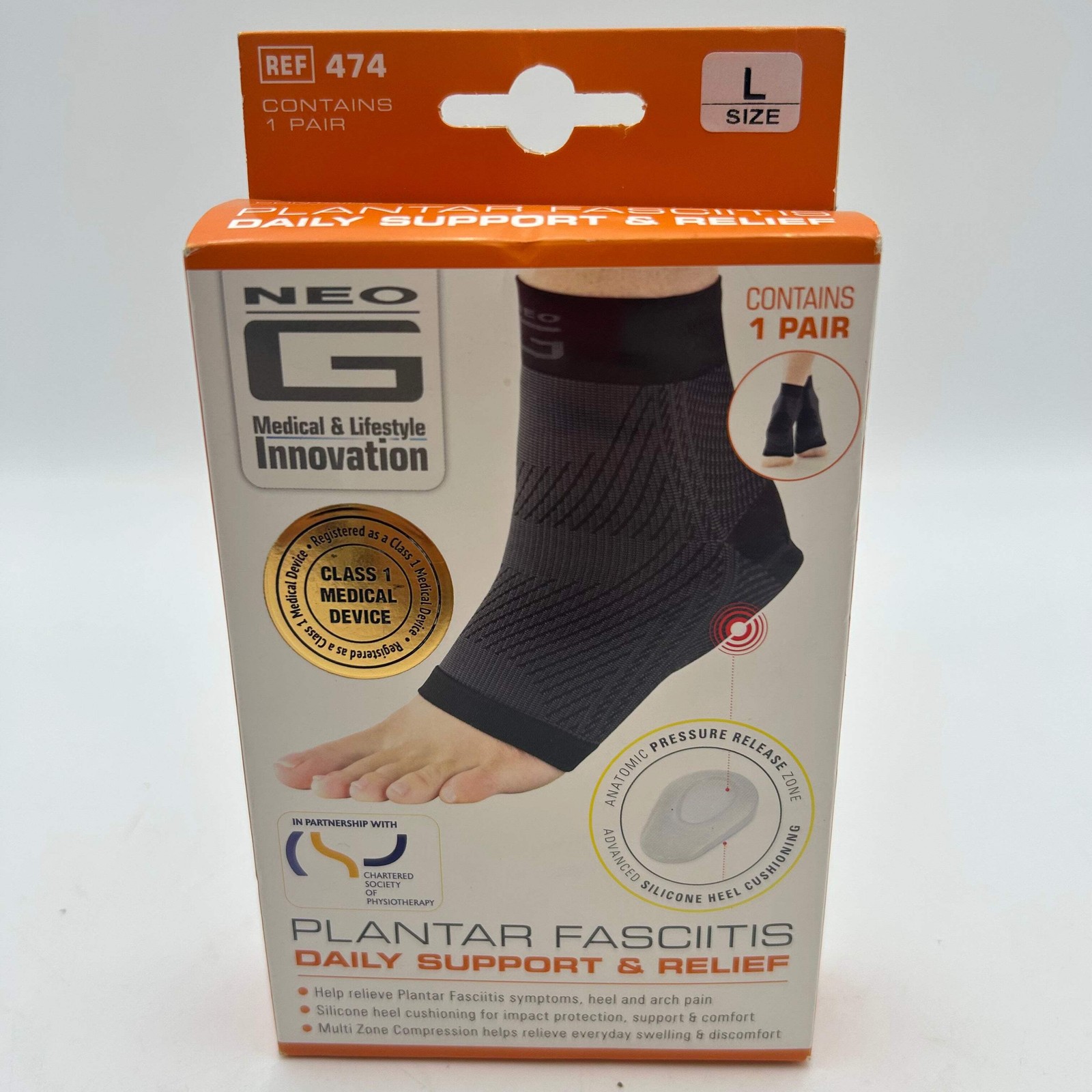 Neo-G Plantar Fasciitis Compression Socks Support for Heel Size L – Brand New