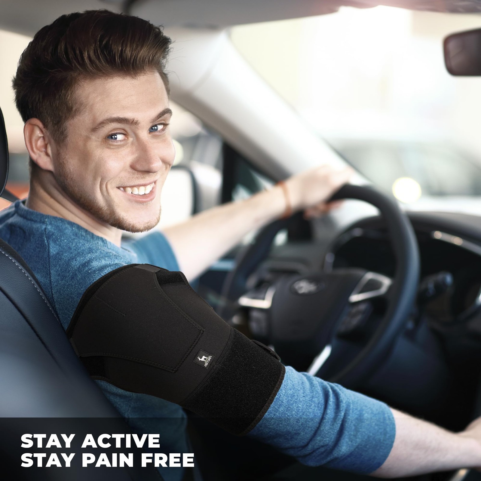 Astorn Adjustable Shoulder Brace for Torn Rotator Cuff with Large, Black