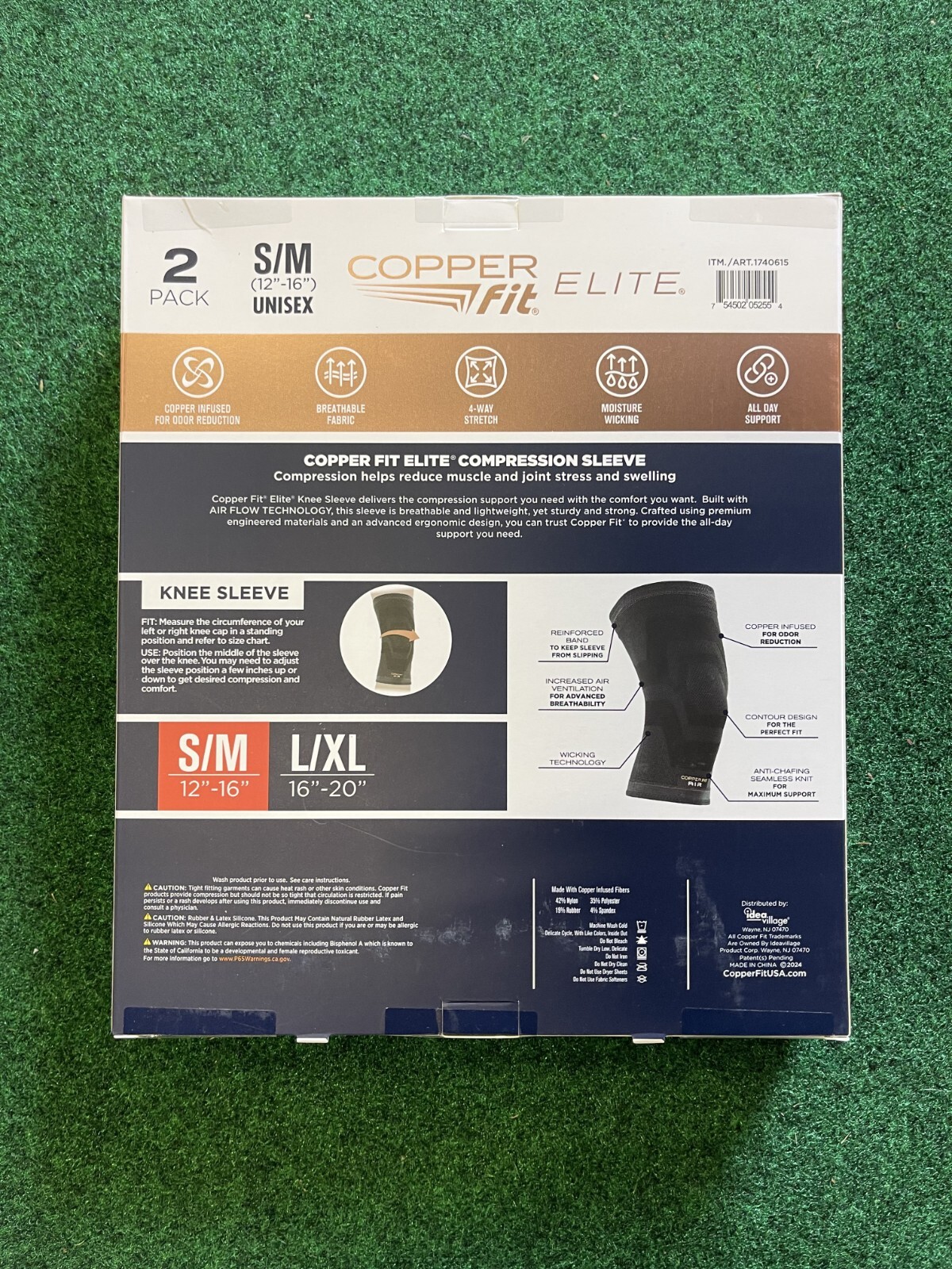Elite Copper Fit Knee Compression Sleeve Flexible S/M 12″-16″, 2-PACK