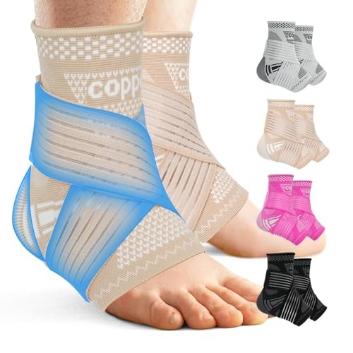 Copper Ankle Brace for Men & Women – 1 Pair Adjustable Ankle X-Large Skin Tone