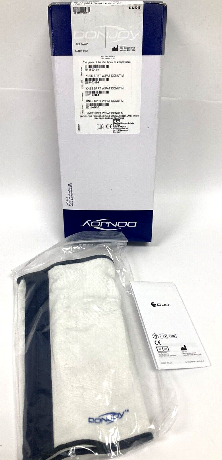 DJO Knee Brace Support Elastic White Lightweight Breathable Medium New