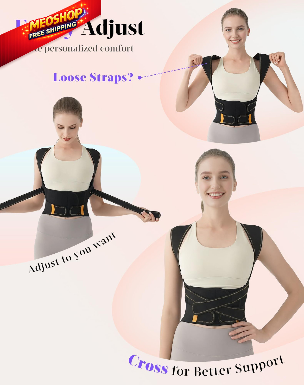 Posture Corrector for Women and Men, 5 Full Back Support Medium, Black Yellow
