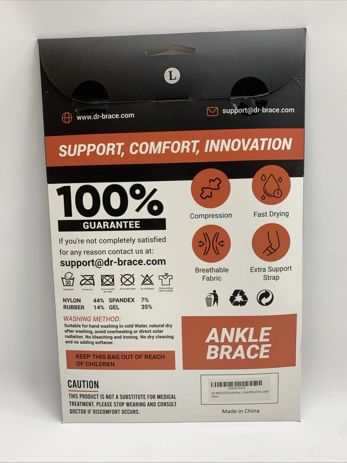Dr. Brace Padded Ankle Brace Support Breathable with Additional Strap -Large