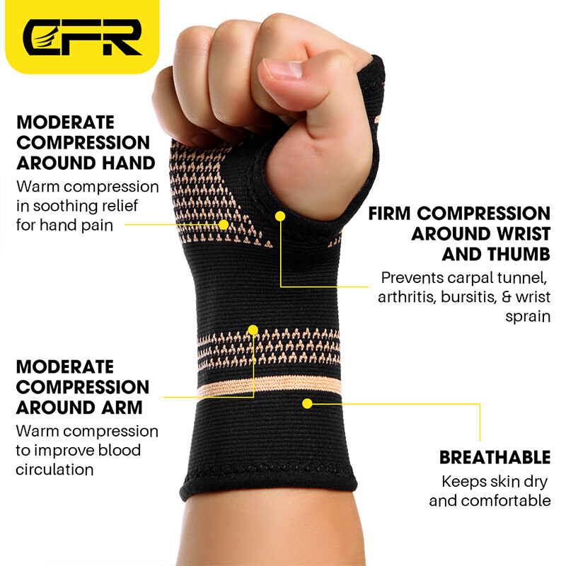 Copper Wrist Support Brace Compression Sleeve Arthritis Carpal Tunnel Hand B