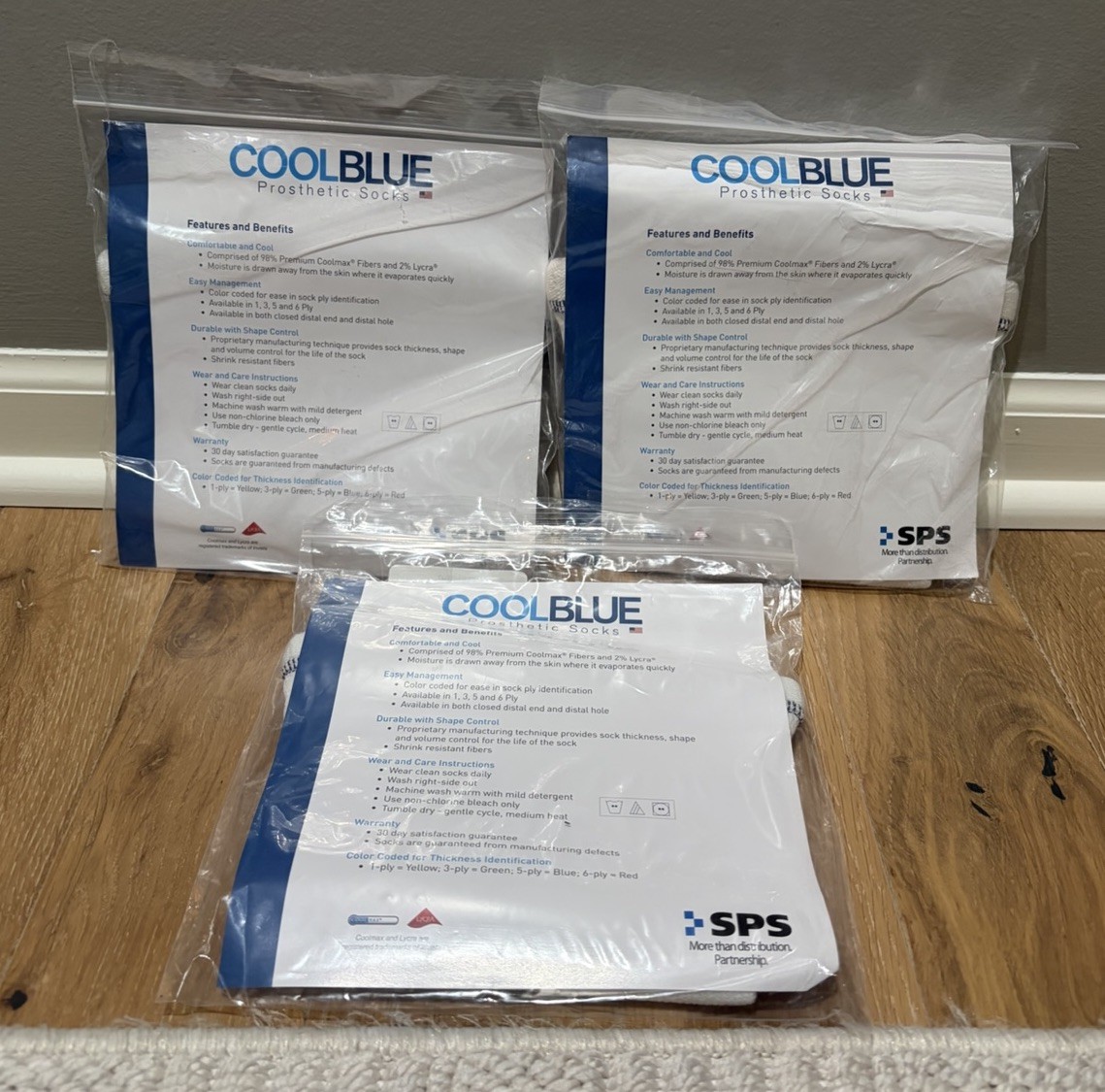 3 Cool Blue – 5 Ply Prosthetic Sock – Size 3,4 L 10-14, White CB5WDSH2