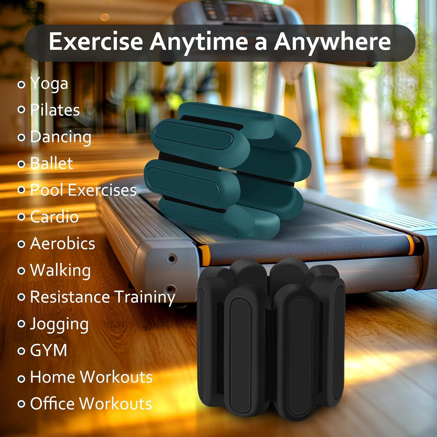 Adjustable Wrist & Ankle Weights Set of 2(1Lbs Each), Premium Silicone Wearable