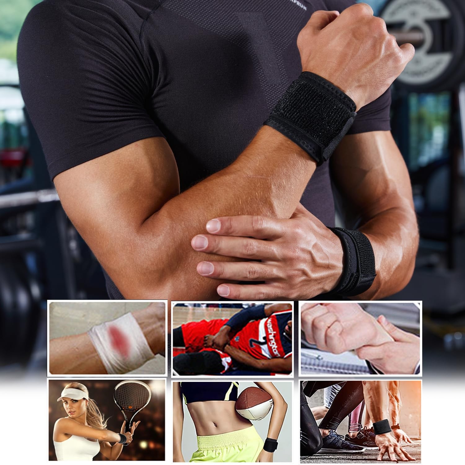 2 Pack Wrist Compression Strap and Support Adjustable Wrist Brace Carpal Tunnel