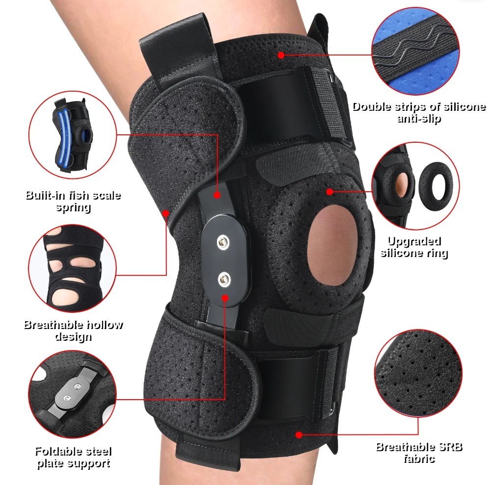 Hinged Knee Brace Side Stabilizers Adjustable Miniscus Tear ACL MCL Pain Relief