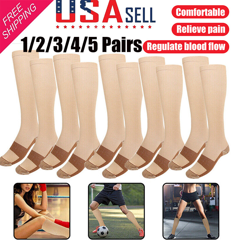 1-5 Pairs Compression Socks 20-30mmHg Graduated Support Socks Mens Womens S-XXL