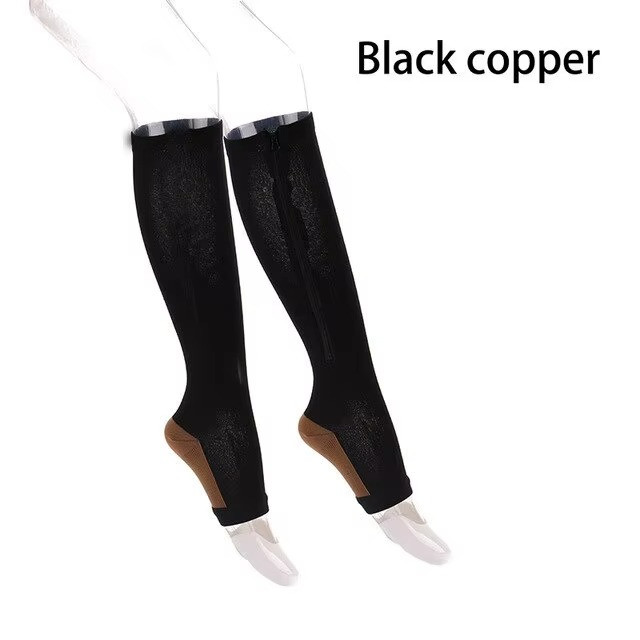 Compression Socks Men Women Support Knee Zipper Open Toe Thin Anti Fatigue Socks