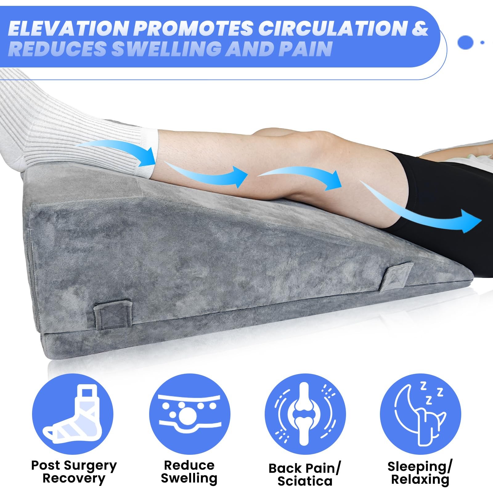 2 Adjustable Heights Leg Elevation Pillows for After Surgery, Knee Recovery A…