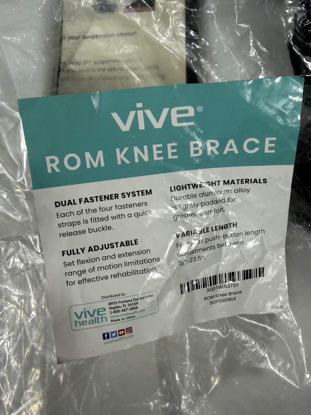 Vive ROM Knee Brace Adjustable Hinged Support Rehab Immobilizer w/ Sleeve