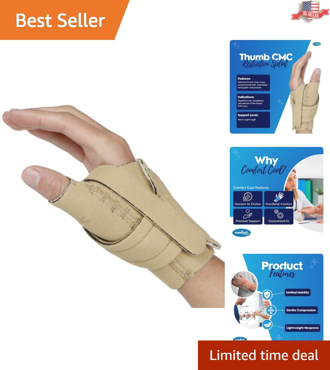 Soft Terry Cloth-Lined Thumb Brace for Limited Mobility – Right Hand Size Medium