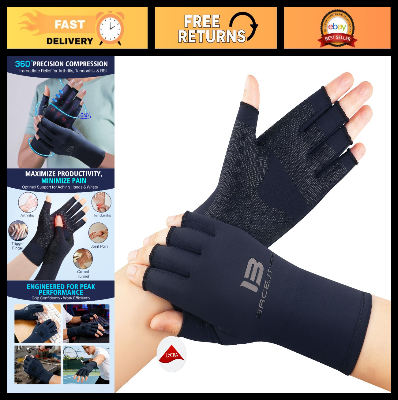 Extra Firm Compression Arthritis Gloves for Pain Relief – Fingerless Support for