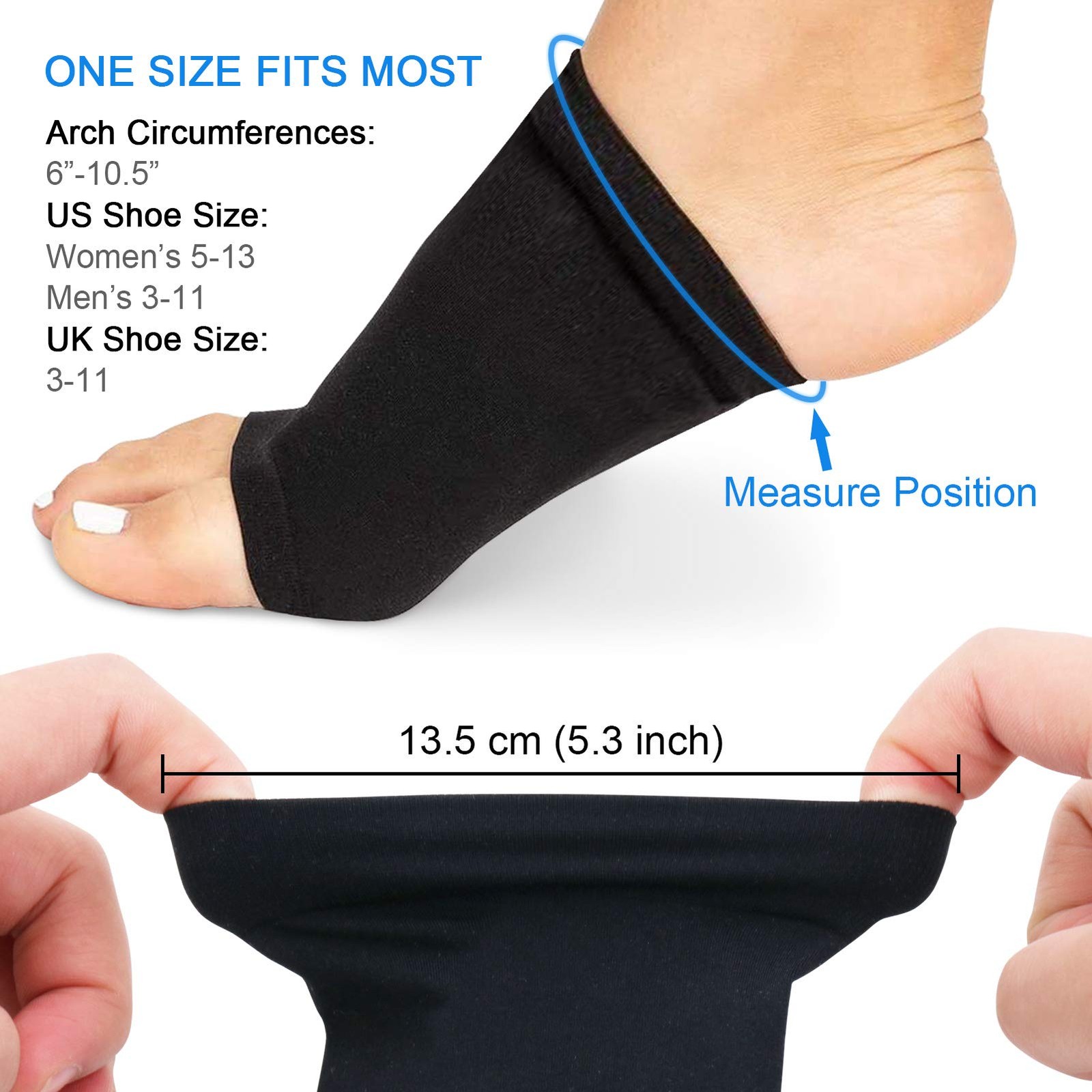 Ailaka 2 Pairs Compression Arch Support Sleeves, 2 Pair (Pack of 1), Black
