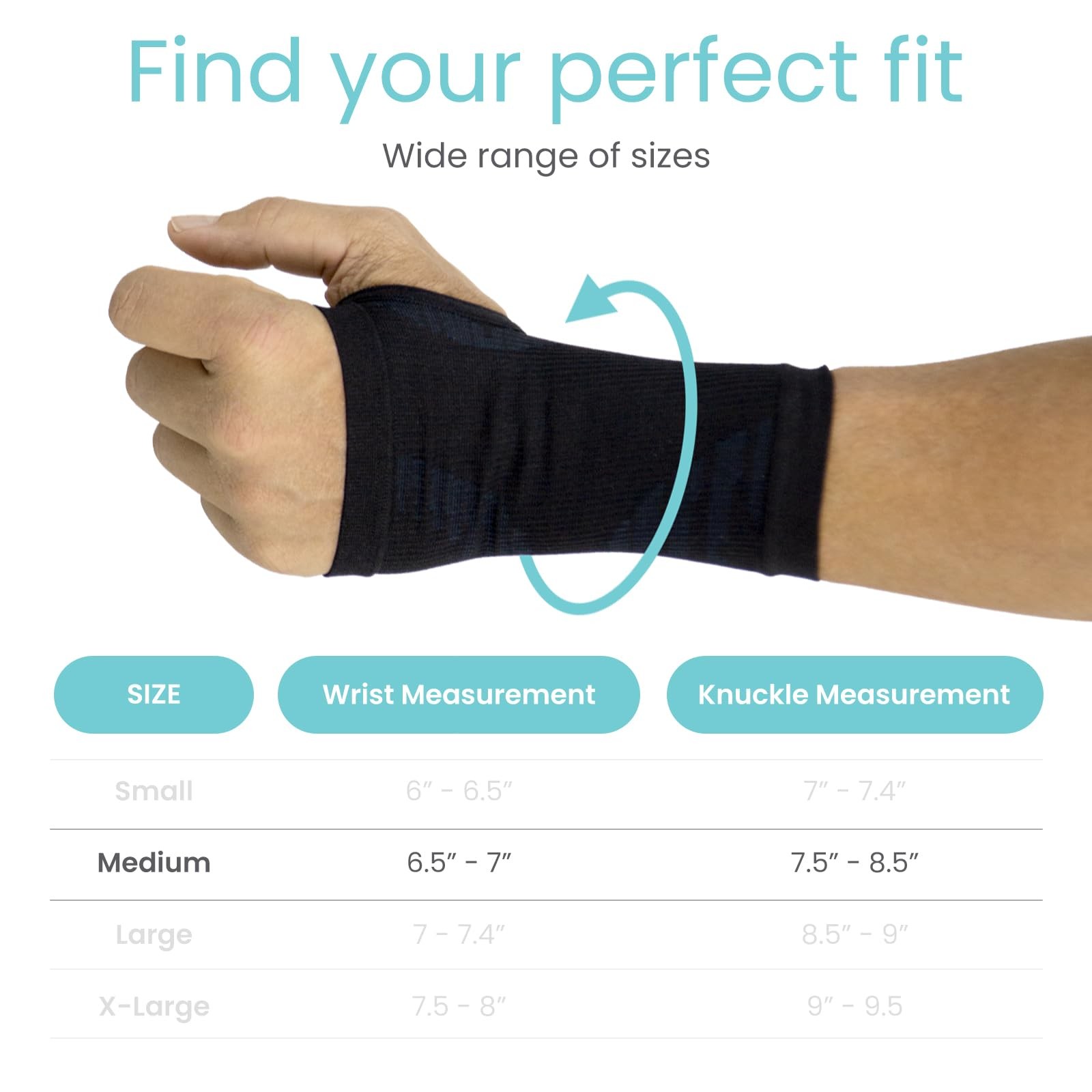 Vive Wrist Compression Sleeve Support Brace for Pain Relief – Medium, Black