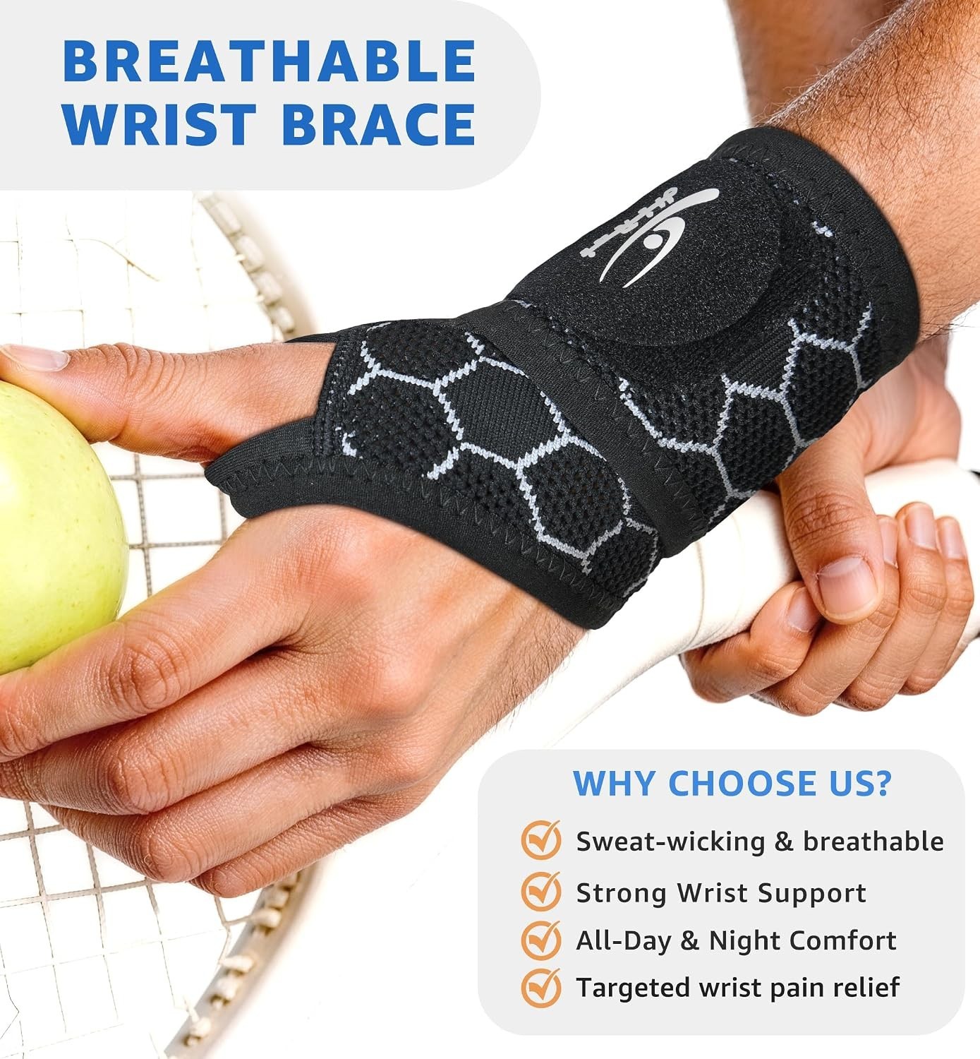 Upgraded 3D Knit Breathable Wrist Brace Wrist Wrap, Extended Length Adjustable C