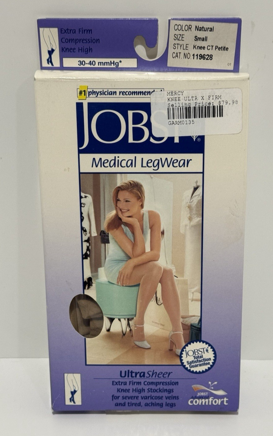 JOBST EXTRA FIRM KNEE 30-40 CLOSED TOE KNEE HIGH STOCKINGS 119628 NATURAL SHEER