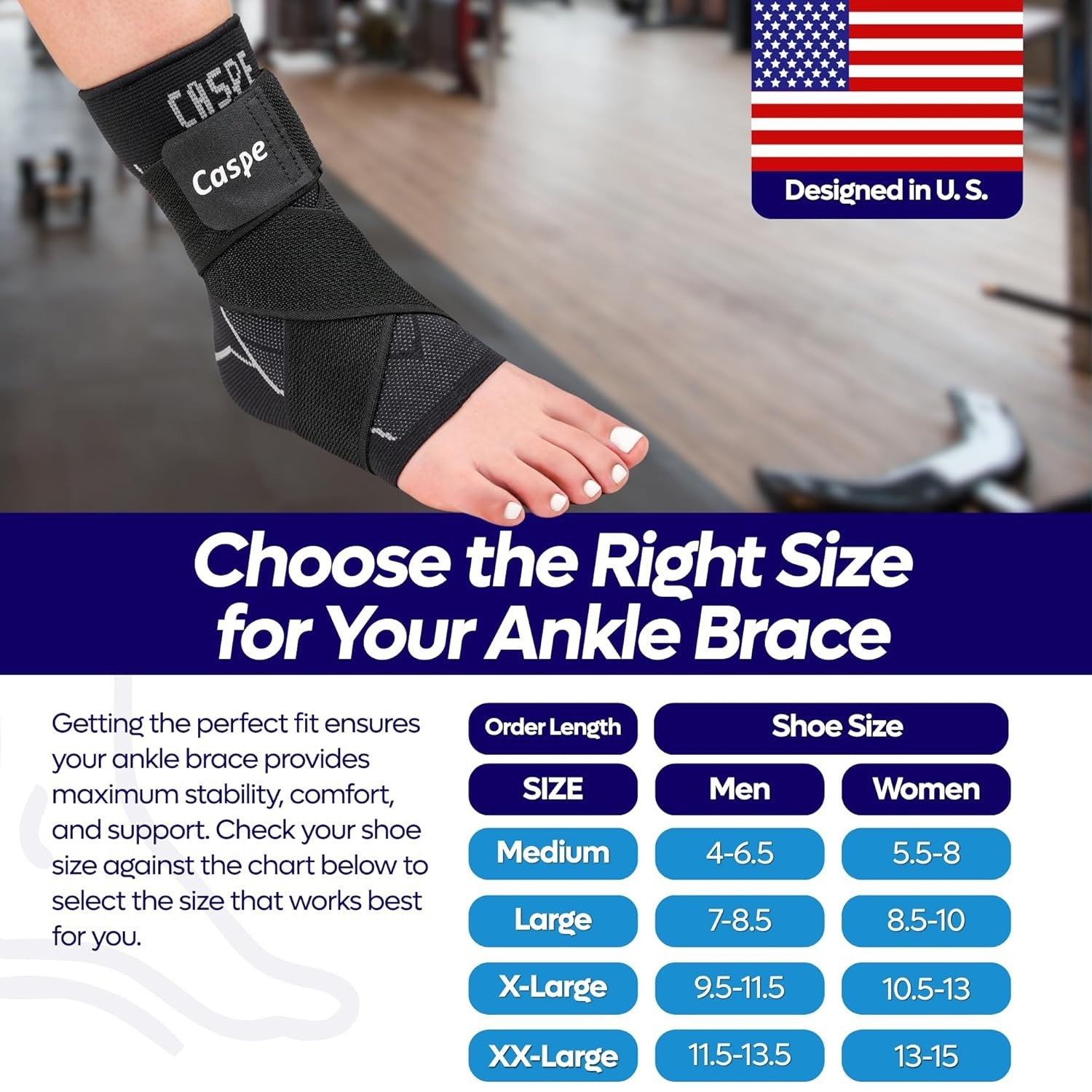 Caspe 2X Ankle Support Brace Compression Sleeve Socks Elastic Foot Pain Relief